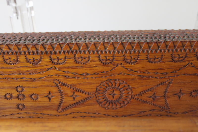 Eastlake antique oak towel bar rack, chip carved wood w/ wooden acorns