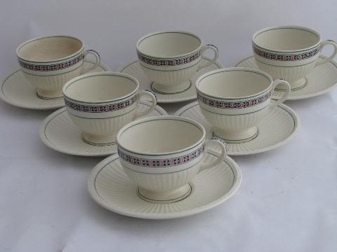 Edme creamware w/ flower basket, 1920s vintage Wedgwood china, Trentham cups & saucers