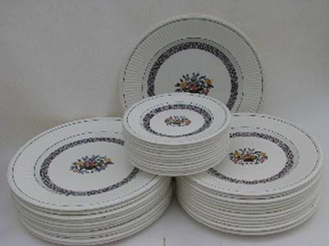 Edme creamware w/ flower basket, 1920s vintage Wedgwood china, Trentham plates for 10