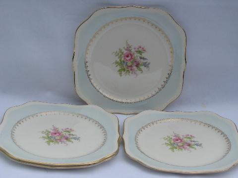 Eggshell Georgian Old Homer Laughlin Square Salad Plates, Sky Blue