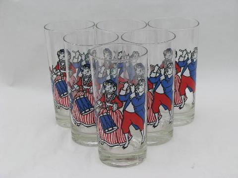 Elsie & Elmer Borden vintage bicentennial patriot milk glasses, red, white & blue