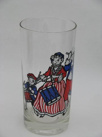 Elsie & Elmer Borden vintage bicentennial patriot milk glasses, red, white & blue