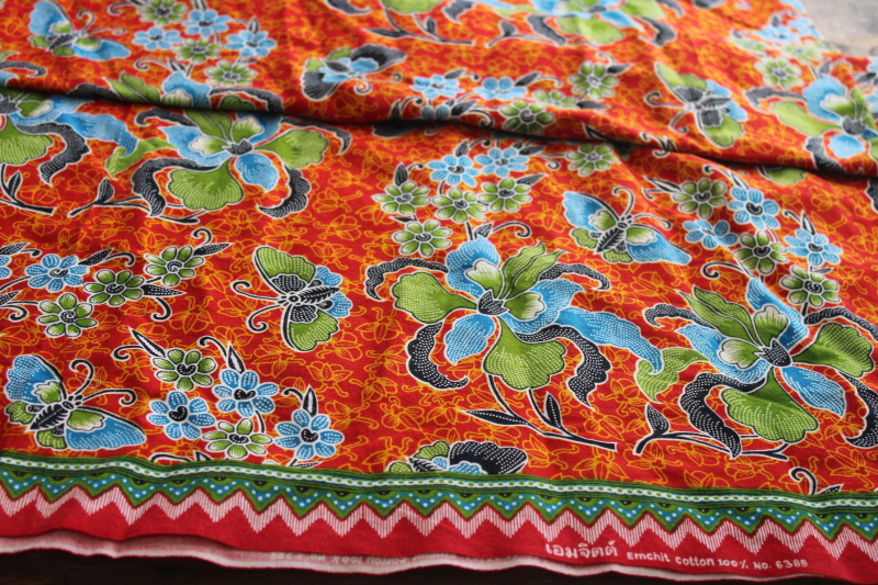 Emchit cotton fabric, bold bright floral border print fabric ...