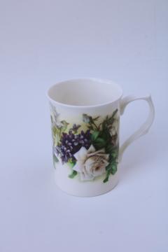 English Garden rose white roses violets Stechcol Gracie bone china mug