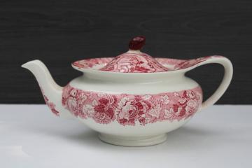 English Scenery red transferware teapot and lid, shabby vintage Enoch Wood Sons china