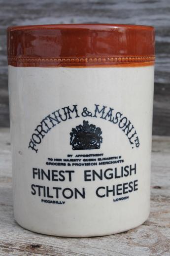 English Stilton cheese crock jar, vintage Royal Doulton crockery pot Fortnum & Mason