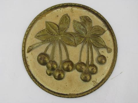 English brass vintage wall plaque, bunch of cherries