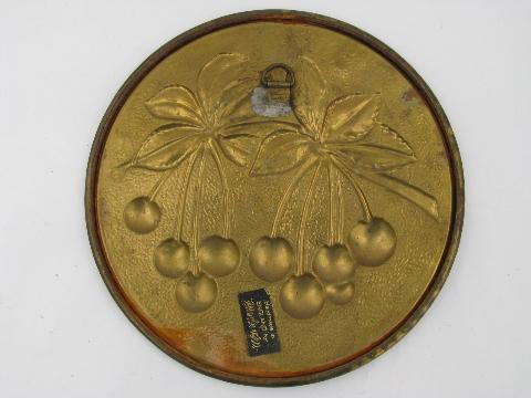English brass vintage wall plaque, bunch of cherries