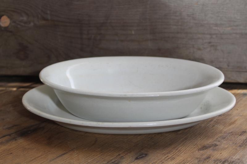 English ironstone oval bowl & platter, heavy white ironstone china early 1900s vintage