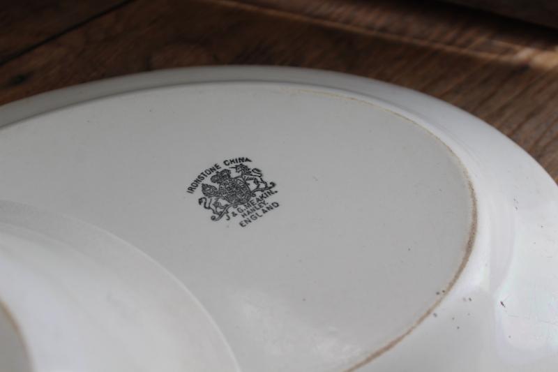 English ironstone oval bowl & platter, heavy white ironstone china early 1900s vintage
