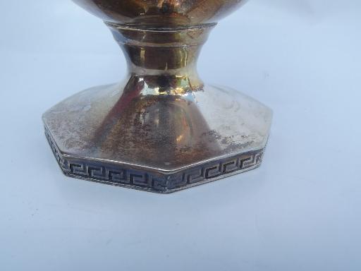 English silver plate cream and sugar, greek key border, Royal Arms mark