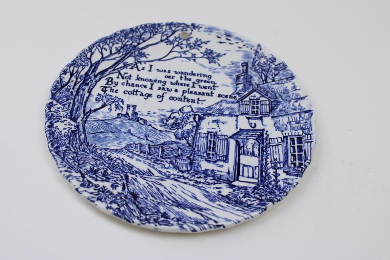 English thatched Cottage of Content wall hanging plate, vintage blue and white china
