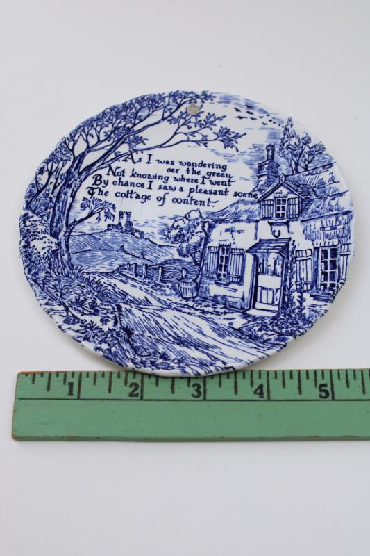 English thatched Cottage of Content wall hanging plate, vintage blue and white china