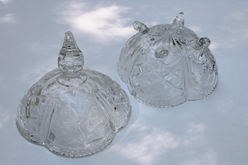 European lead crystal candy dish w/ lid 1980s 1990s vintage, covered jar cut glass style