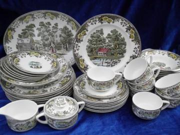 Fair Oaks colored transferware dishes, vintage Royal china dinnerware