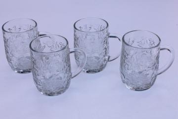 Fantasia floral pattern glass mugs set of 4, Princess House crystal clear glassware