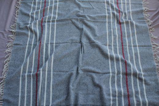 Faribault wool camp blanket throws, alpine red, grey cream fringed wool blankets