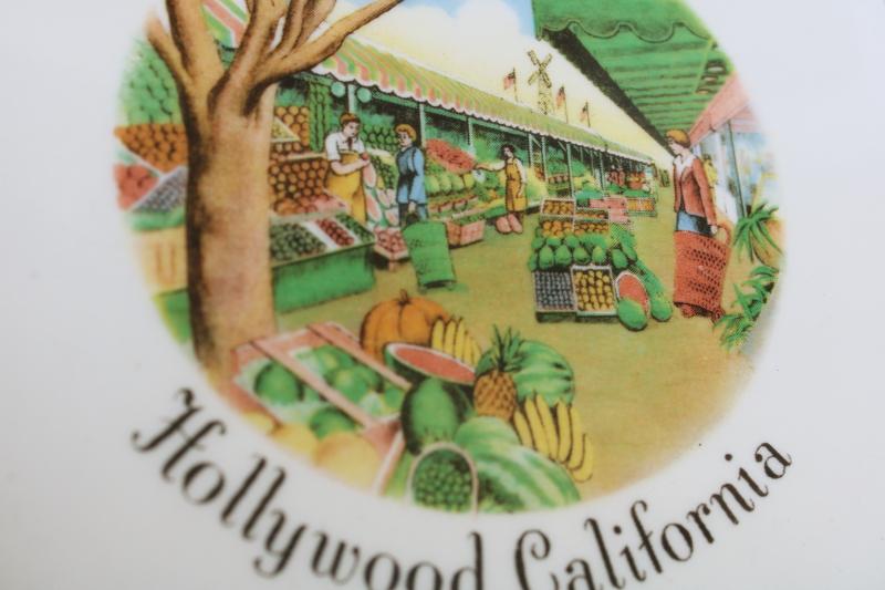 Farmers Market Hollywood California, mid century vintage Views of America souvenir plate 