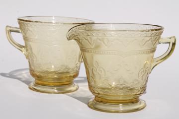 Federal Patrician vintage depression glass cream pitcher & sugar bowl set, amber yellow