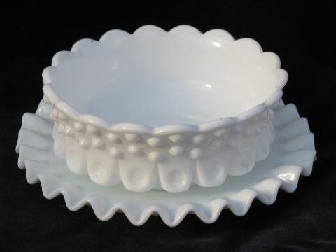 Fenton convertible candle holders set, hobnail milk glass candle sticks, bobeches