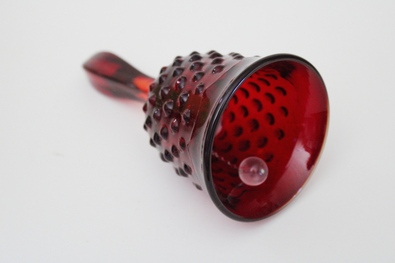 Fenton ruby red hobnail glass table bell, vintage Christmas decor