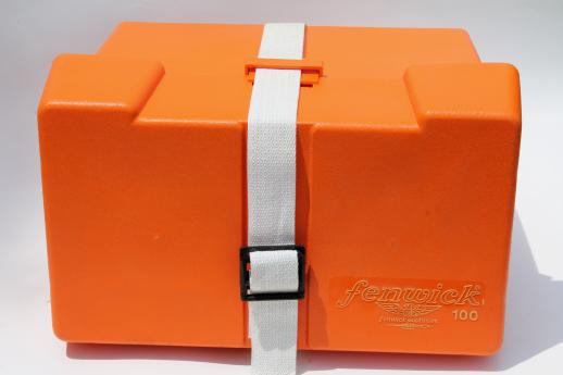Fenwick 100 battery box in safety orange, sportsmans marine battery box for  trolling motor or rv