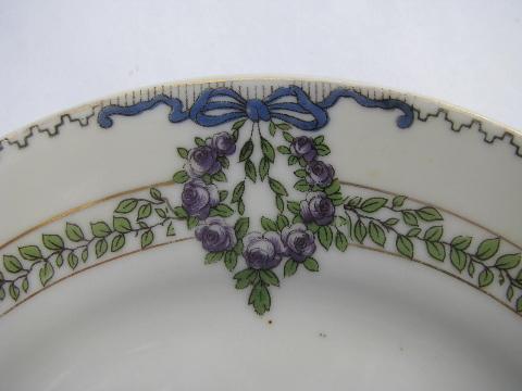 Field china vintage Japan lavender roses garland border porcelain cake plates