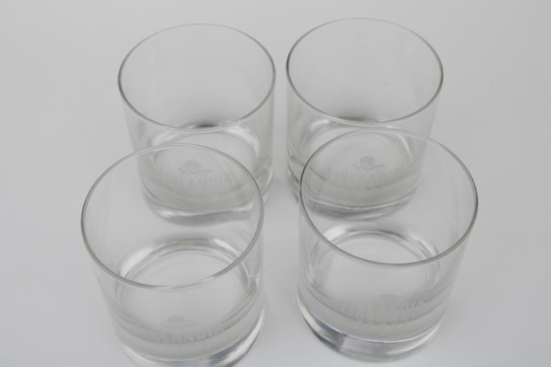 Finlandia vodka white logo drinking glasses, on the rocks lowball tumblers set