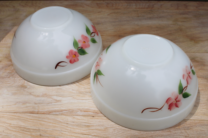 Fire King peach blossom milk glass mixing bowls, Gay Fad Studios hand painted