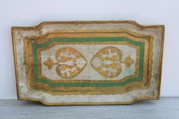 Florentine gold wood tray, hand painted ornate gilt wood tray mid century vintage Italy