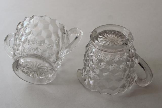 Fostoria American cube pattern mini cream pitcher & sugar bowl set, crystal clear glass