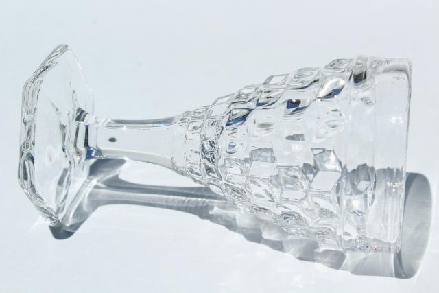 Fostoria American cube pattern pressed glass wine glasses, crystal clear vintage stemware