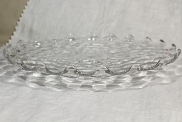 Fostoria American footed cake plate, three toed serving tray vintage crystal clear glass