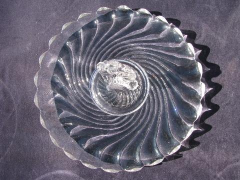 Fostoria Colony pattern, vintage elegant glass sandwich plate, tray w/ center handle