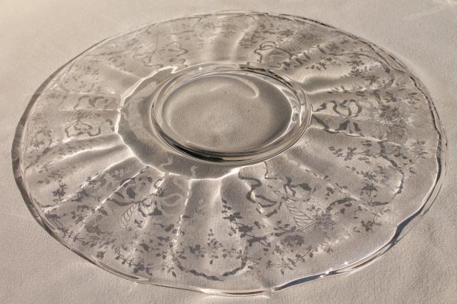 Fostoria Corsage pattern etched glass torte cake plate, vintage elegant ...