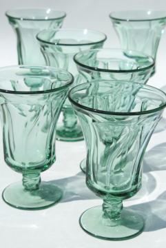 Fostoria Jamestown, green glass iced tea glasses, large wine or water goblets