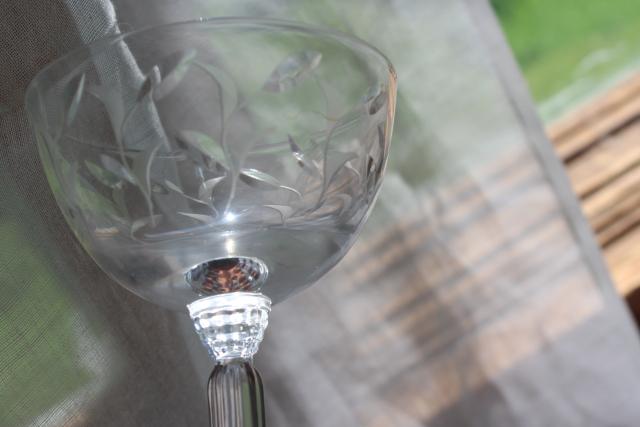 4 Vintage Etched CRYSTAL Wine Glasses, Fostoria Crystal, 1950's