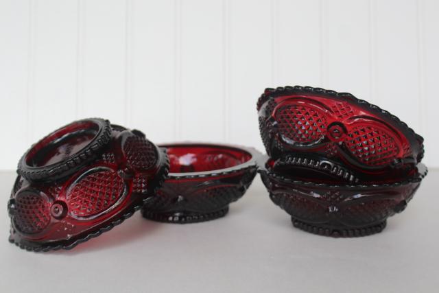 Fostoria royal ruby red glass berry bowls or dessert dishes, Avon Cape Cod pattern