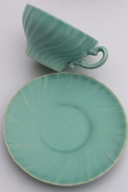 Franciscan Coronado vintage matte glaze pottery cups & saucers, mid-century mod pastels