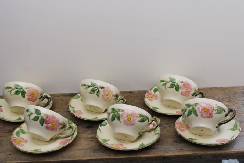 Franciscan Desert Rose china cups & saucers for six, vintage USA back stamp
