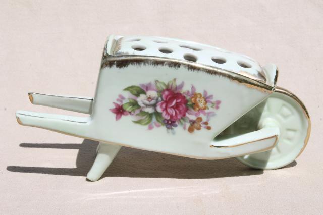 French Bouquet vintage Norcrest Japan china flower frog wheelbarrow planter vase