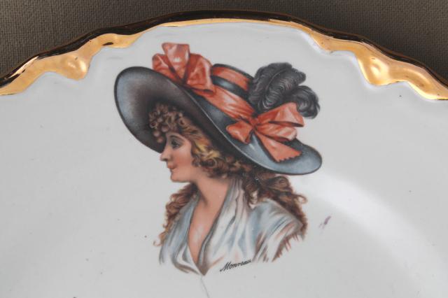 French belles dames antique lady's portrait plate, turn of the century vintage china