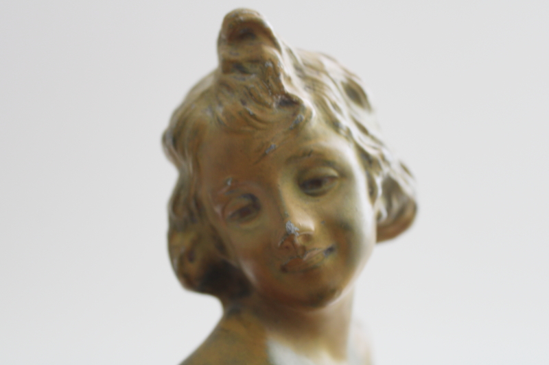 French bronze style vintage sculpture, cast metal spelter bust of a young girl signed Miro