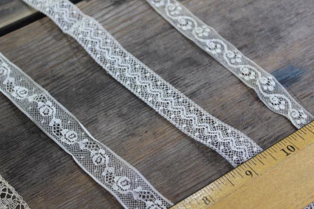 French cotton lace edgings, vintage fine lace trim for heirloom sewing or antique doll clothes