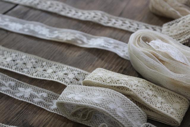 French cotton lace edgings, vintage fine lace trim for heirloom sewing or antique doll clothes
