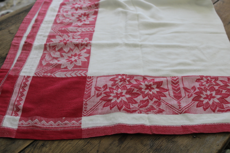 French country cotton kitchen tablecloth early 1900s vintage turkey red  white border