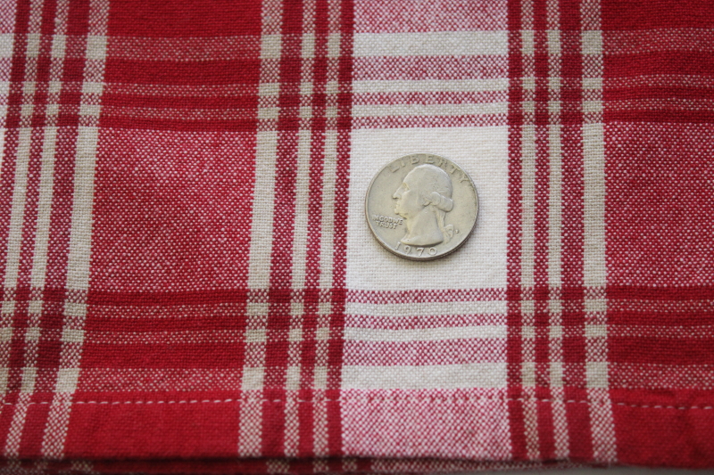 French country style red, flax, cream plaid napkins, heavy cotton fabric cloth napkin set