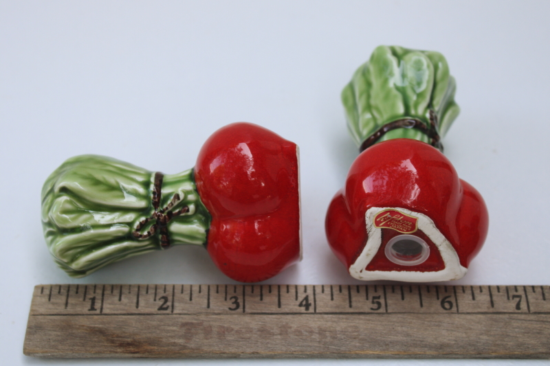 VINTAGE LAPIN RED PLASTIC BULLET SHAPE SALT & PEPPER SHAKERS on