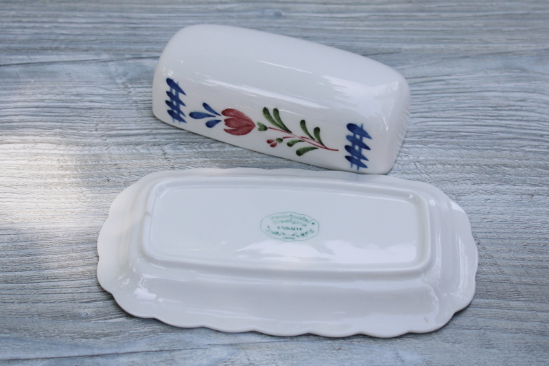 French country style vintage ceramic butter dish, plate w/ cover Nikko Provincial folk art flowers