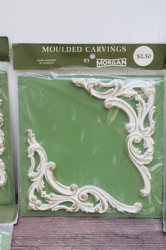 French country white gold plastic carving corner moldings architectural decoration lot sealed vintage